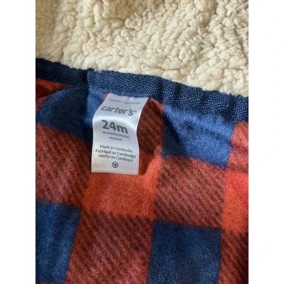 Carters Baby Boys Red Blue Buffalo Plaid Fleece Hooded Jumpsuit 24M 1M720010 - Picture 6 of 8